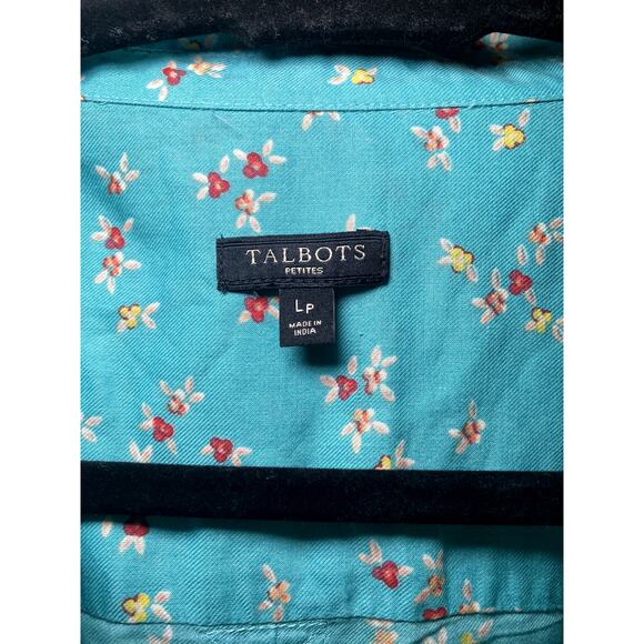 Talbots - Petite Large - Bright Blue Floral Blouse - Excellent Condition! - Picture 11 of 14